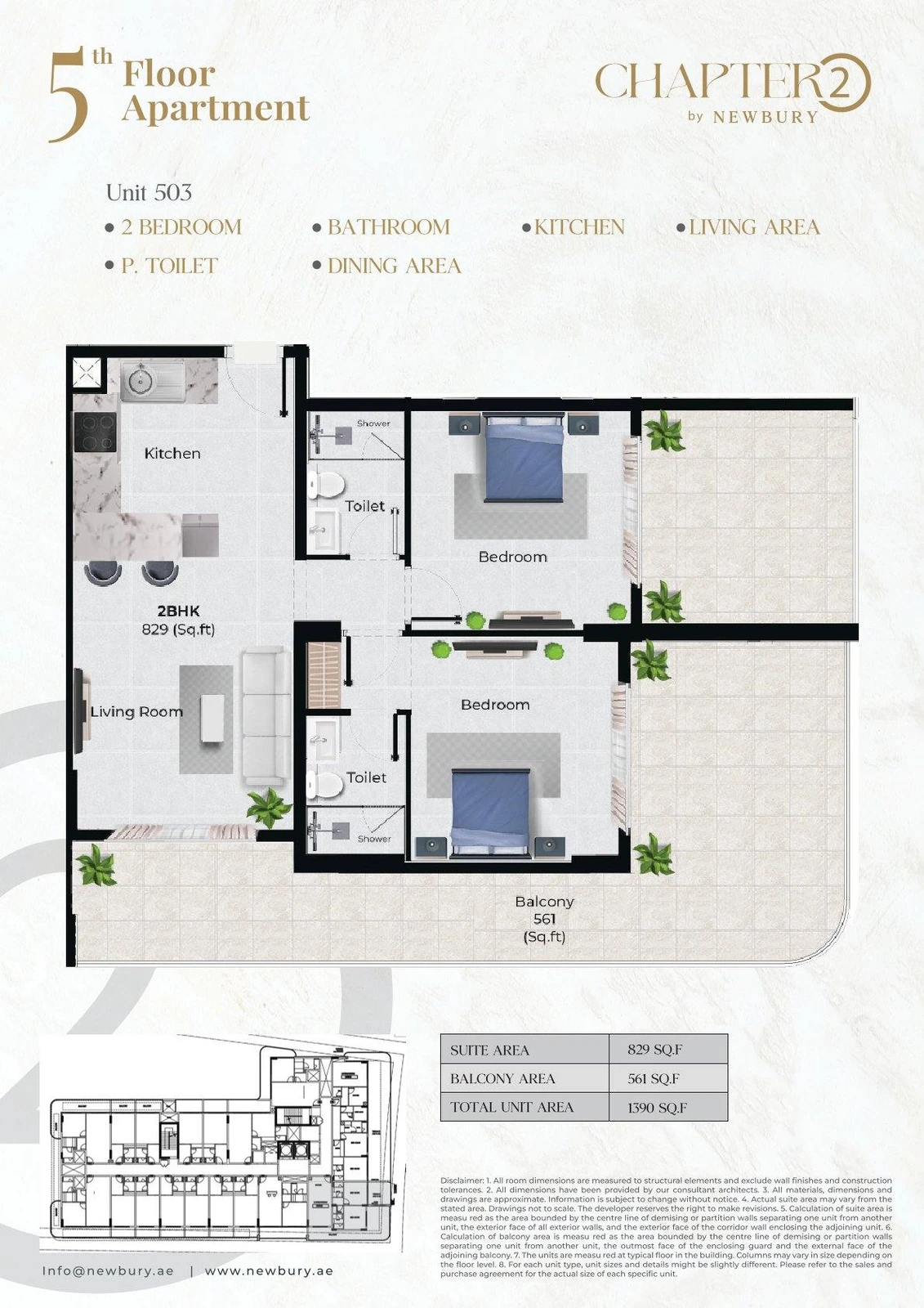 Chapter 02 2 bedroom apartment Unit 503 floor plan, 1,390 sq ft