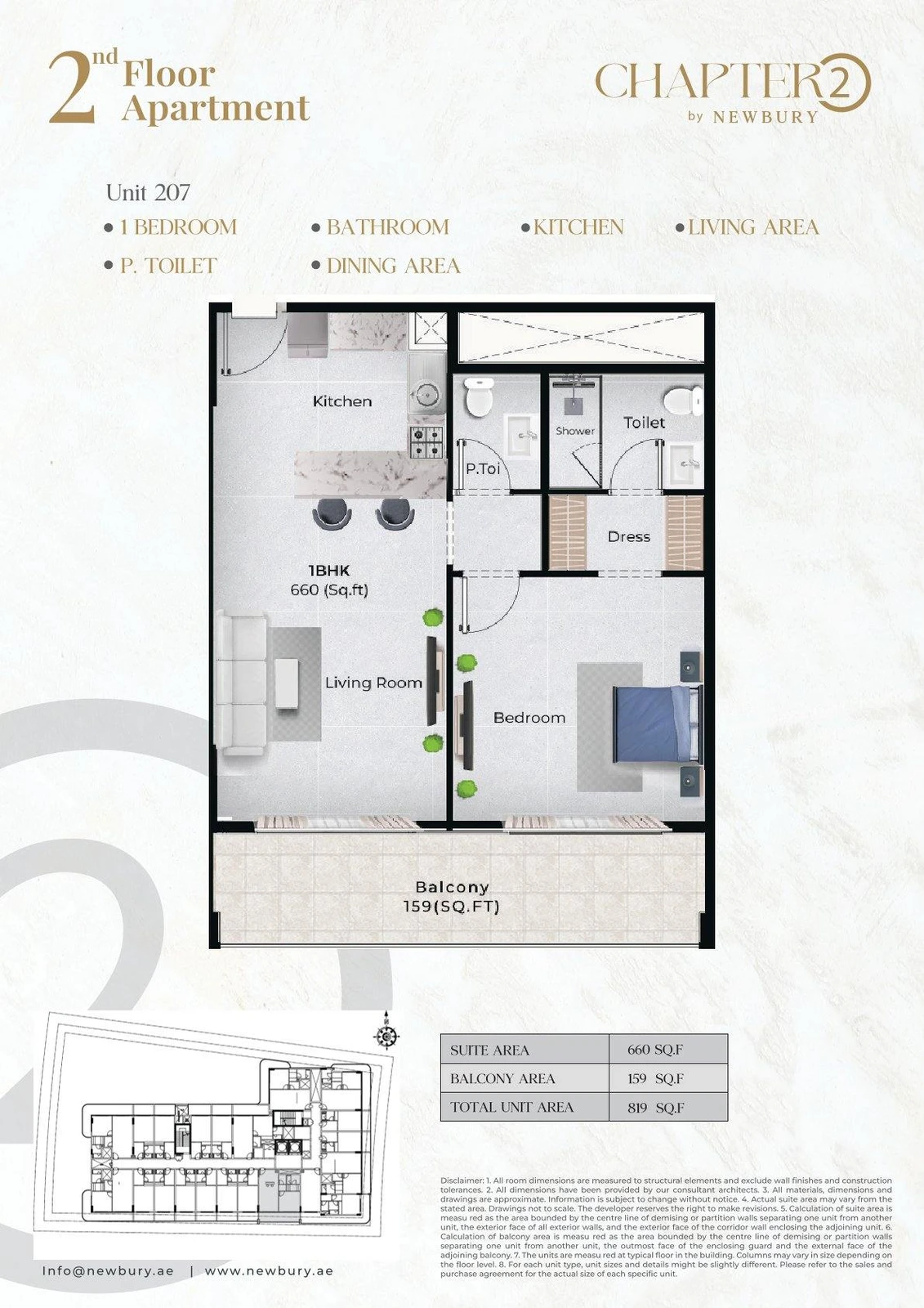 Chapter 02 1 bedroom apartment Unit 207 floor plan, 819 sq ft