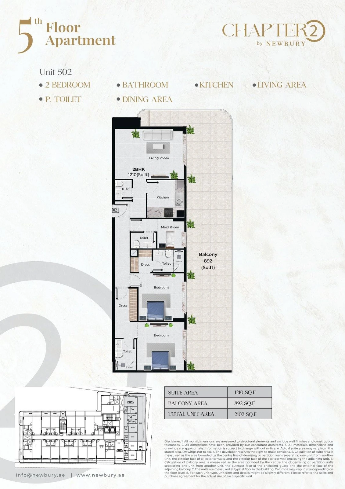 Chapter 02 2 bedroom apartment Unit 502 floor plan, 2,102 sq ft