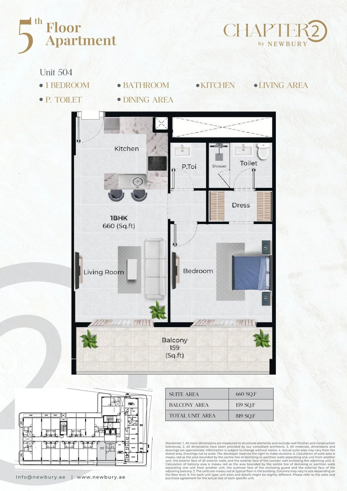 Chapter 02 1 bedroom apartment Unit 504 floor plan, 819 sq ft