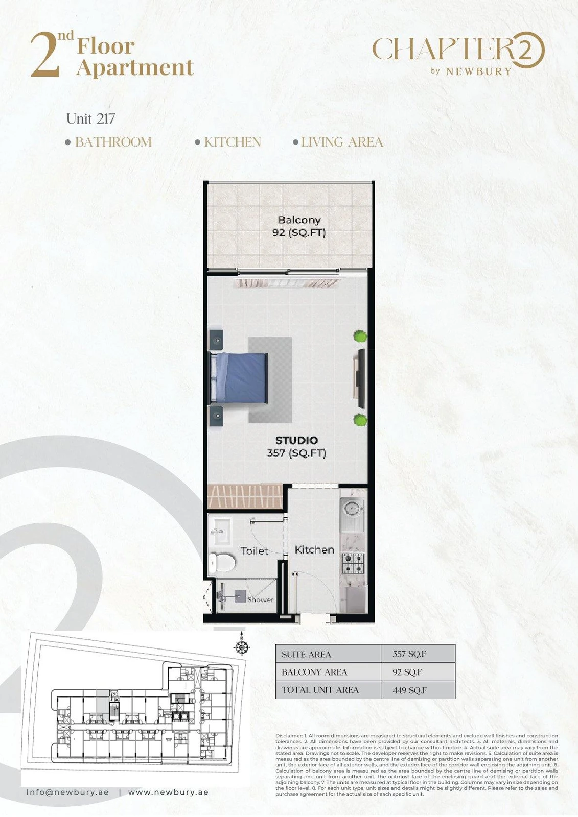 Chapter 02 studio apartment Unit 217 floor plan, 449 sq ft