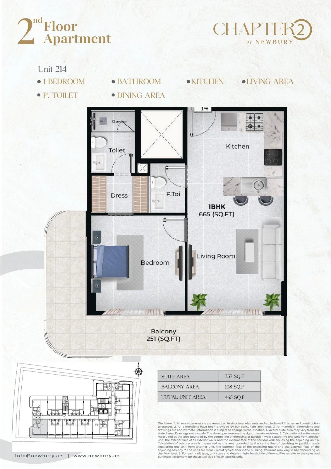 Chapter 02 1 bedroom apartment Unit 214 floor plan, 916 sq ft