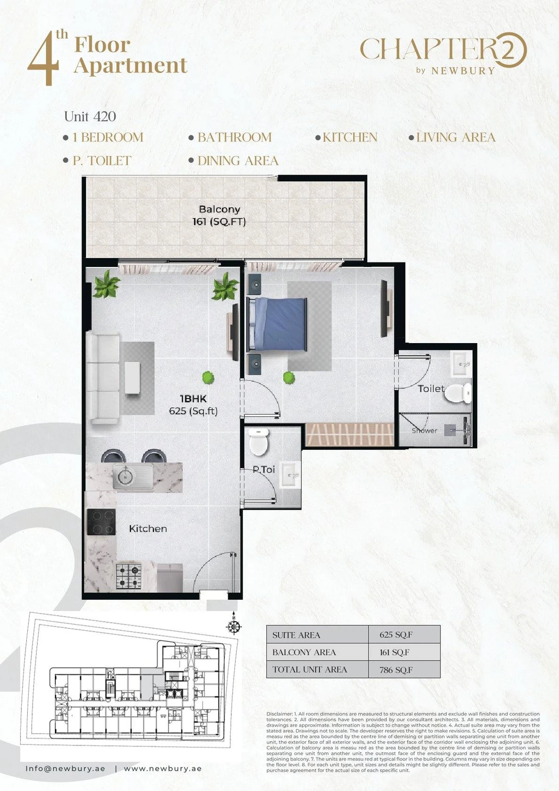 Chapter 02 1 bedroom apartment Unit 420 floor plan, 786 sq ft