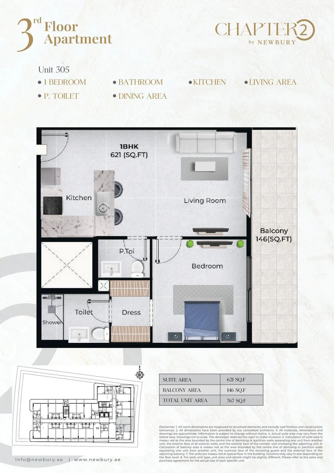 Chapter 02 1 bedroom apartment Unit 305 floor plan, 767 sq ft