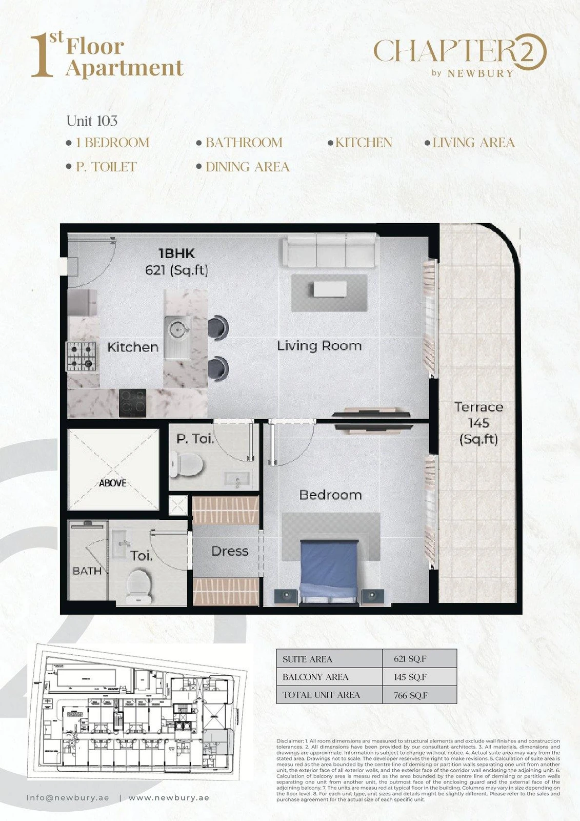 Chapter 02 1 bedroom apartment Unit 103 floor plan, 766 sq ft