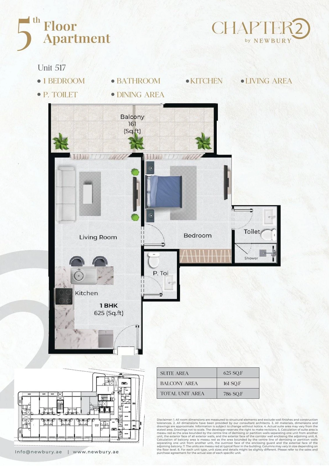 Chapter 02 1 bedroom apartment Unit 517 floor plan, 786 sq ft