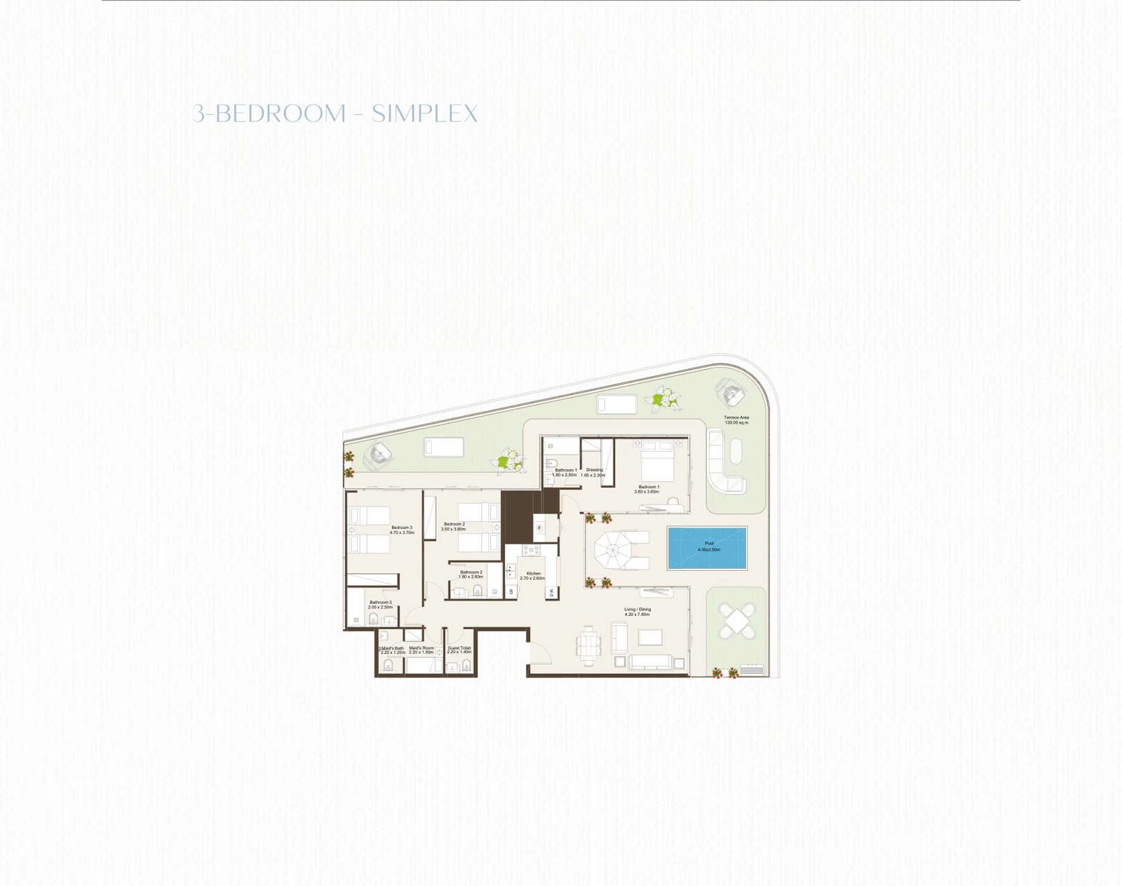 Bab Al Qasr Sea View Residence 51 3-bedroom simplex apartment floor plan with terrace and private pool