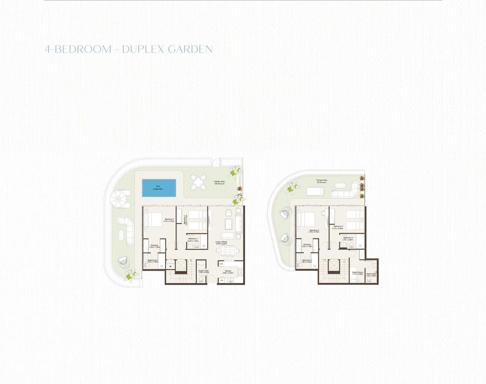 Bab Al Qasr Sea View Residence 51 4-bedroom Duplex Garden floor plan with two levels, garden and private pool
