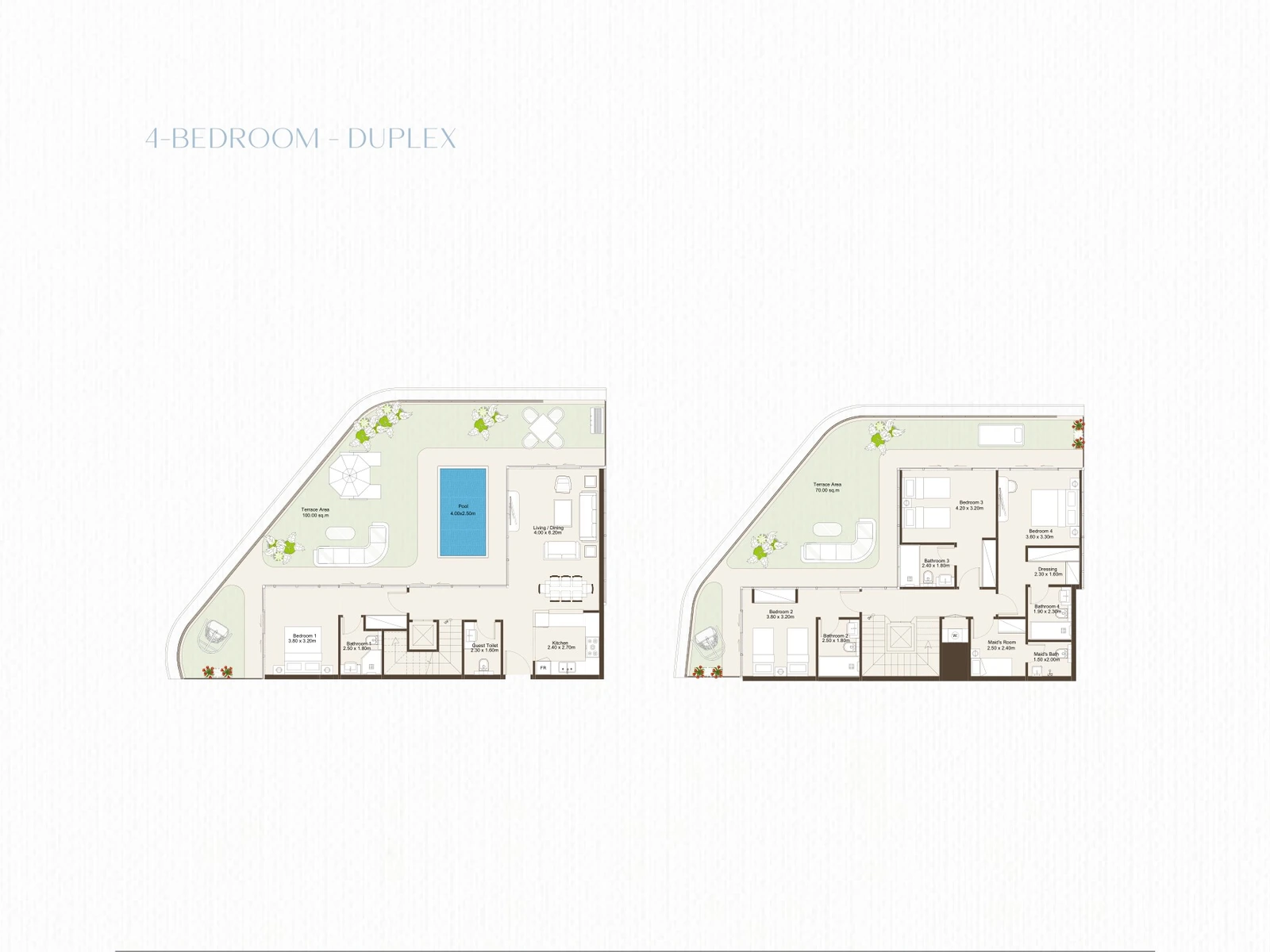 Bab Al Qasr Sea View Residence 51 4-bedroom duplex floor plan showing both levels, terraces and private pool