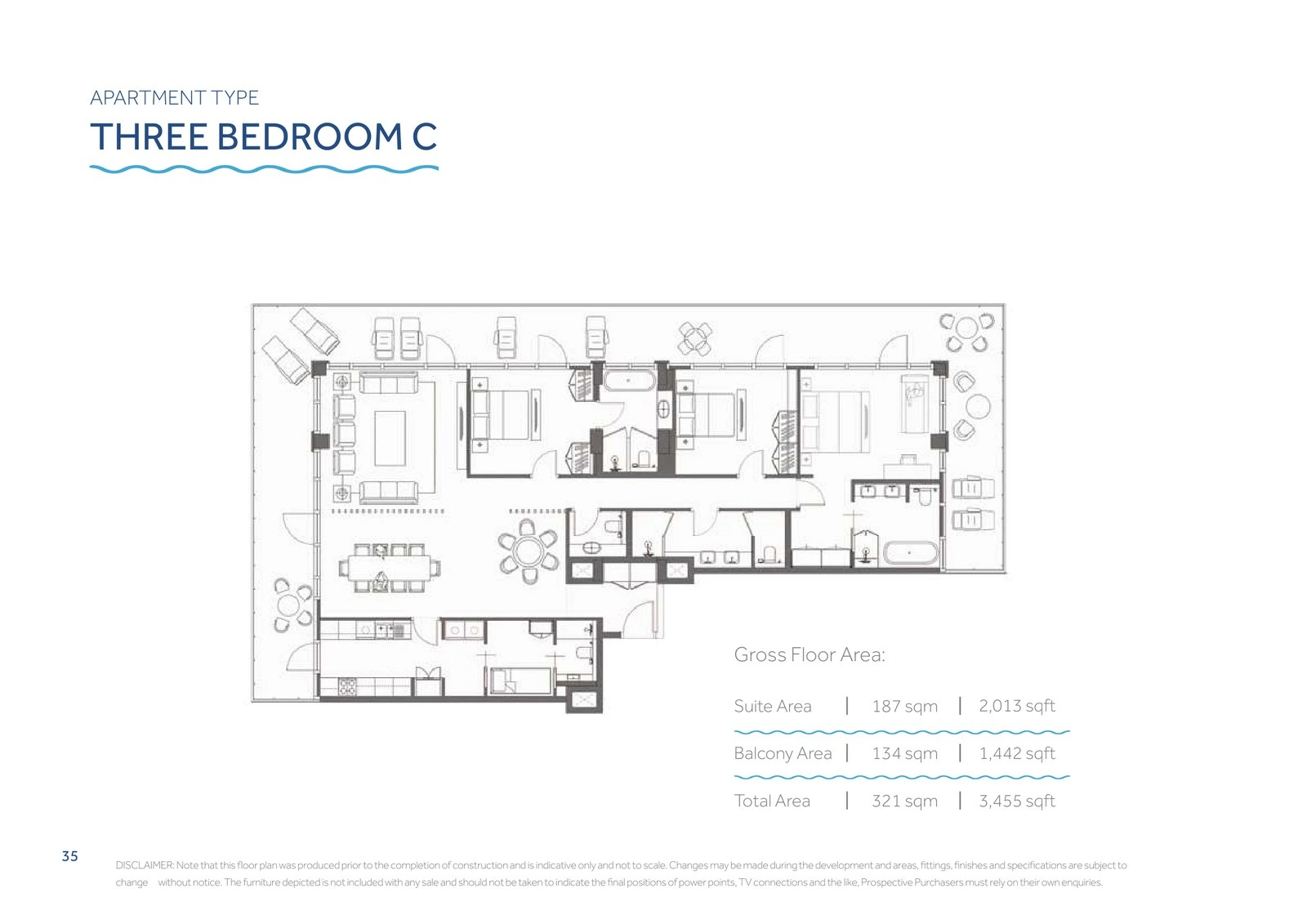 Yas Beach Residence 3-bedroom Type C apartment floor plan