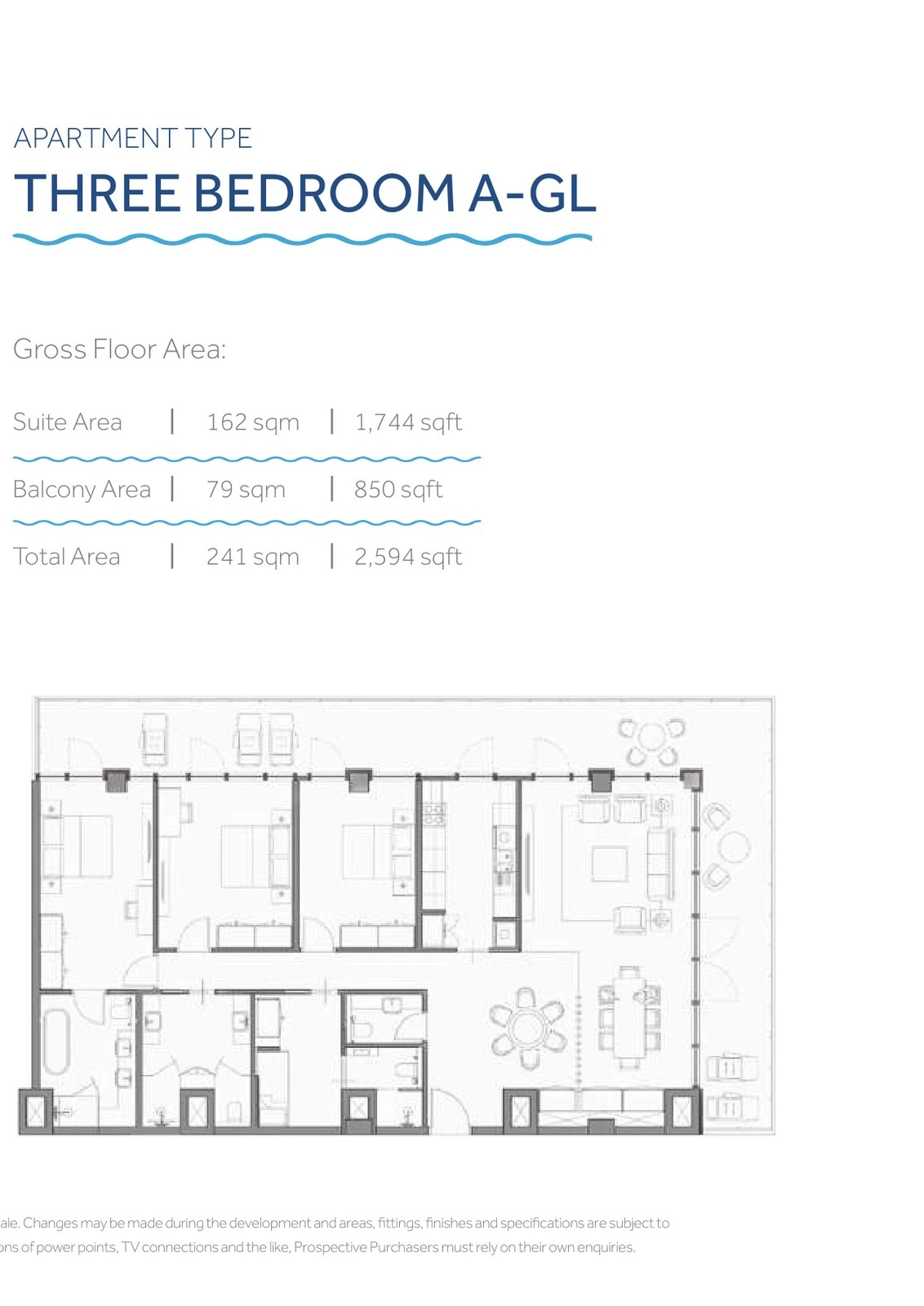 Yas Beach Residence 3-bedroom Type A-GL apartment floor plan