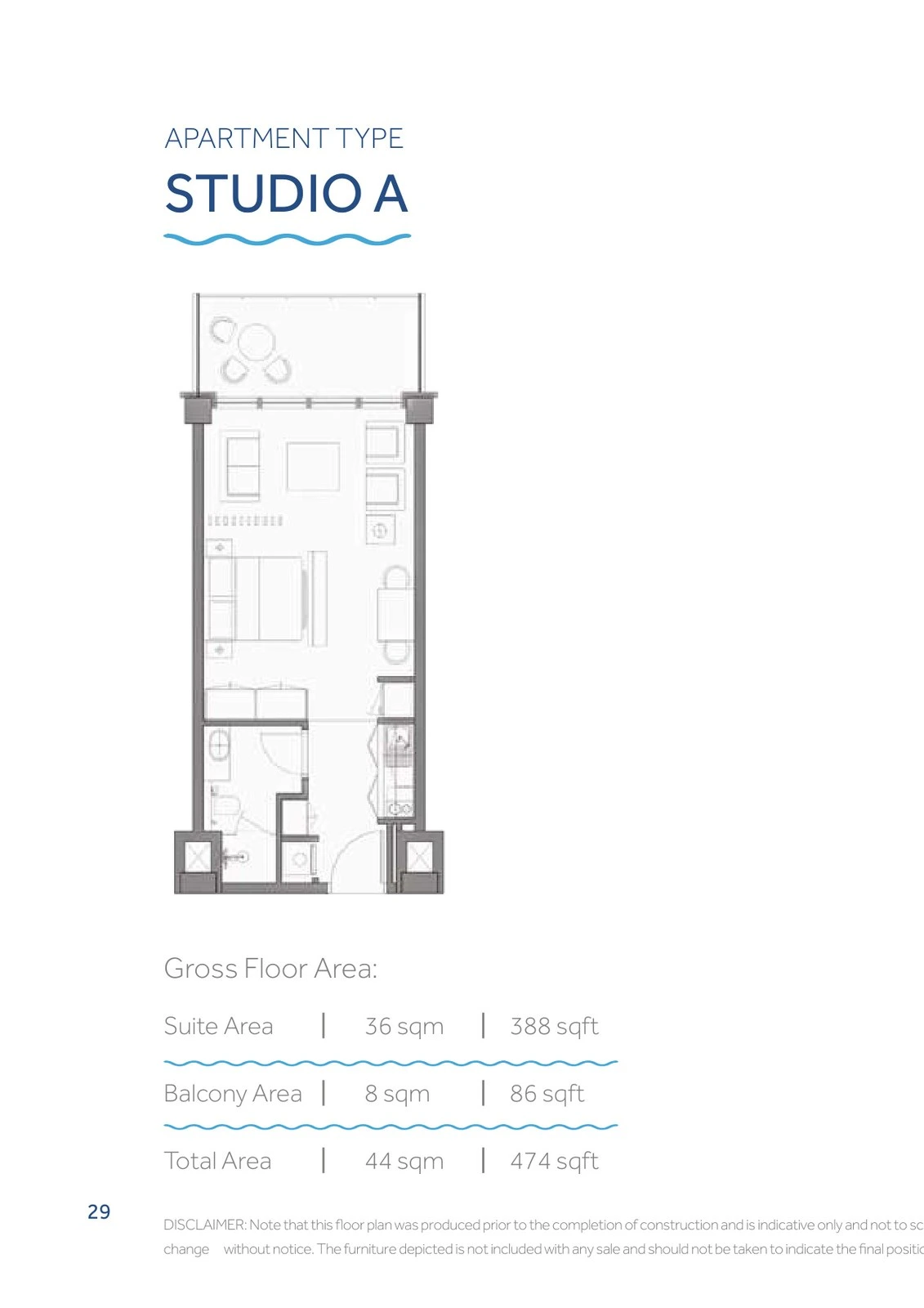 Yas Beach Residence studio Type A apartment floor plan