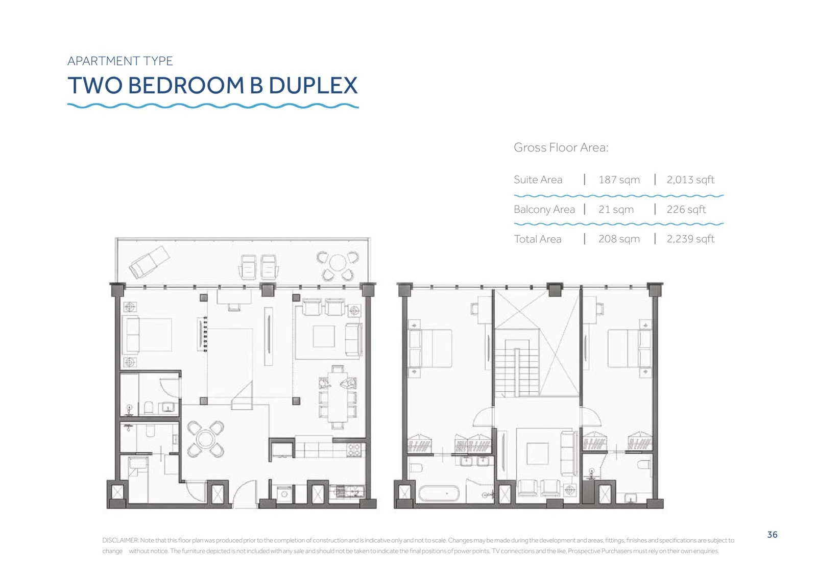 Yas Beach Residence 2-bedroom Type B duplex floor plan showing lower and upper floors