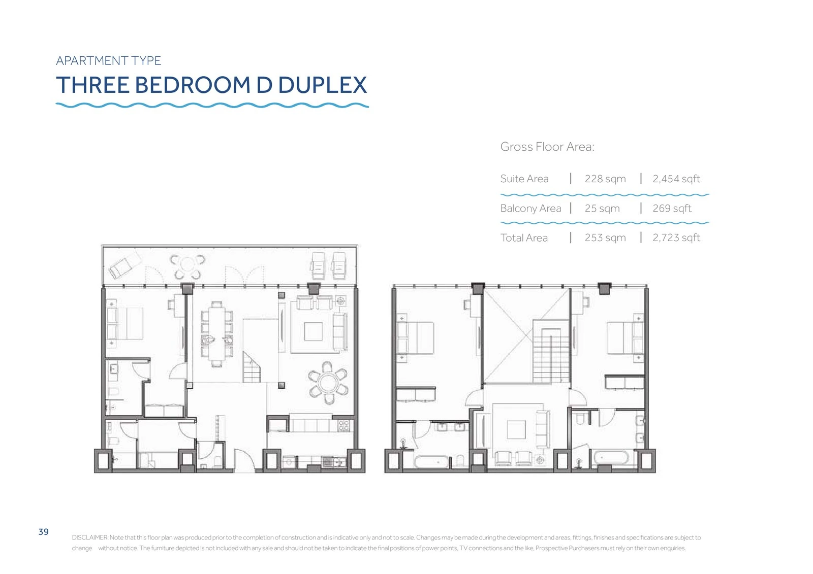 Yas Beach Residence 3-bedroom Type D duplex floor plan showing lower and upper floors
