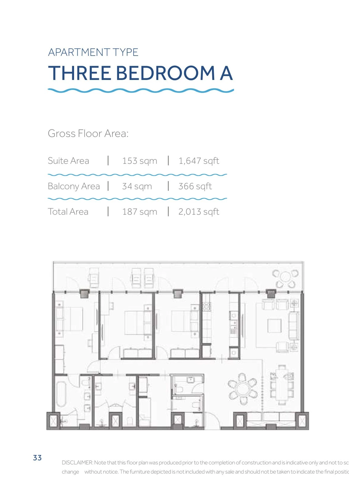 Yas Beach Residence 3-bedroom Type A apartment floor plan