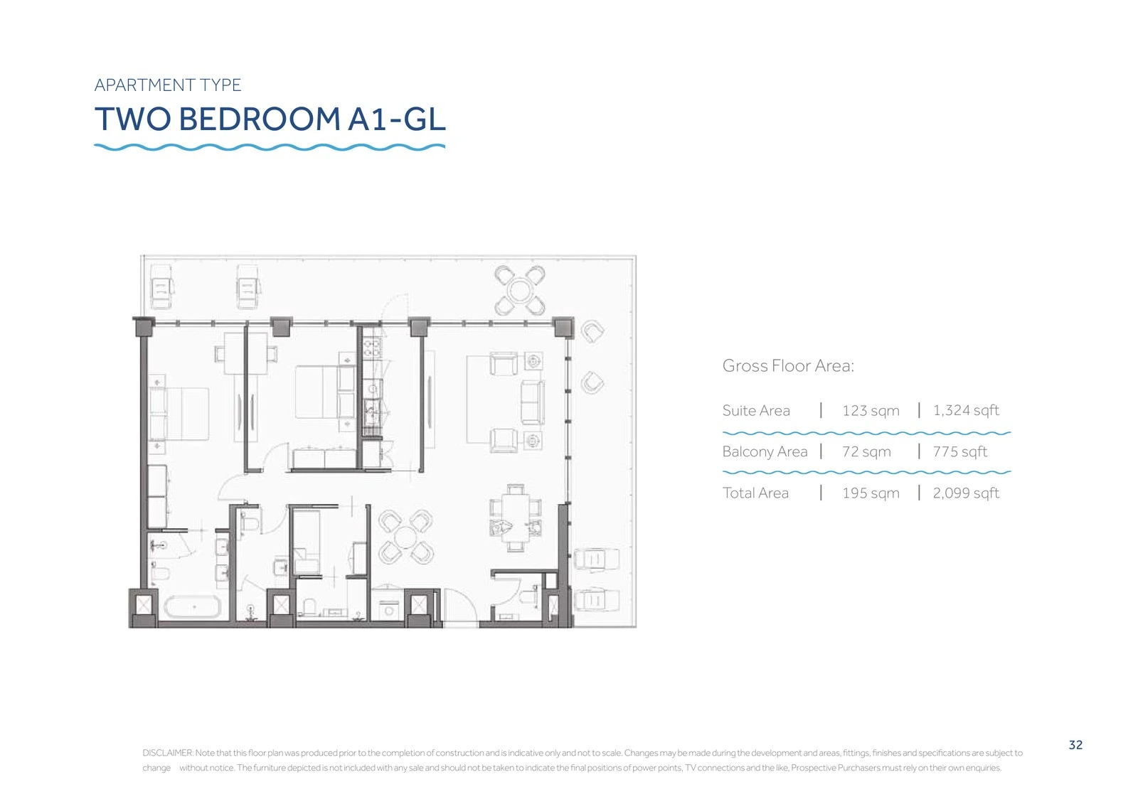Yas Beach Residence 2-bedroom Type A1-GL apartment floor plan