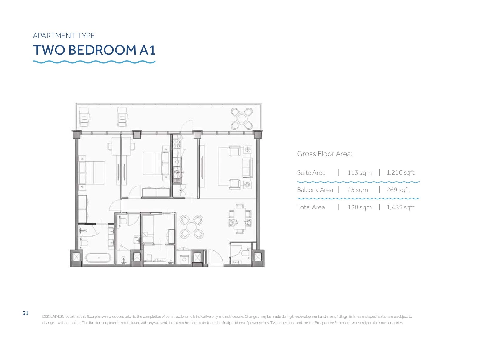 Yas Beach Residence 2-bedroom Type A1 apartment floor plan