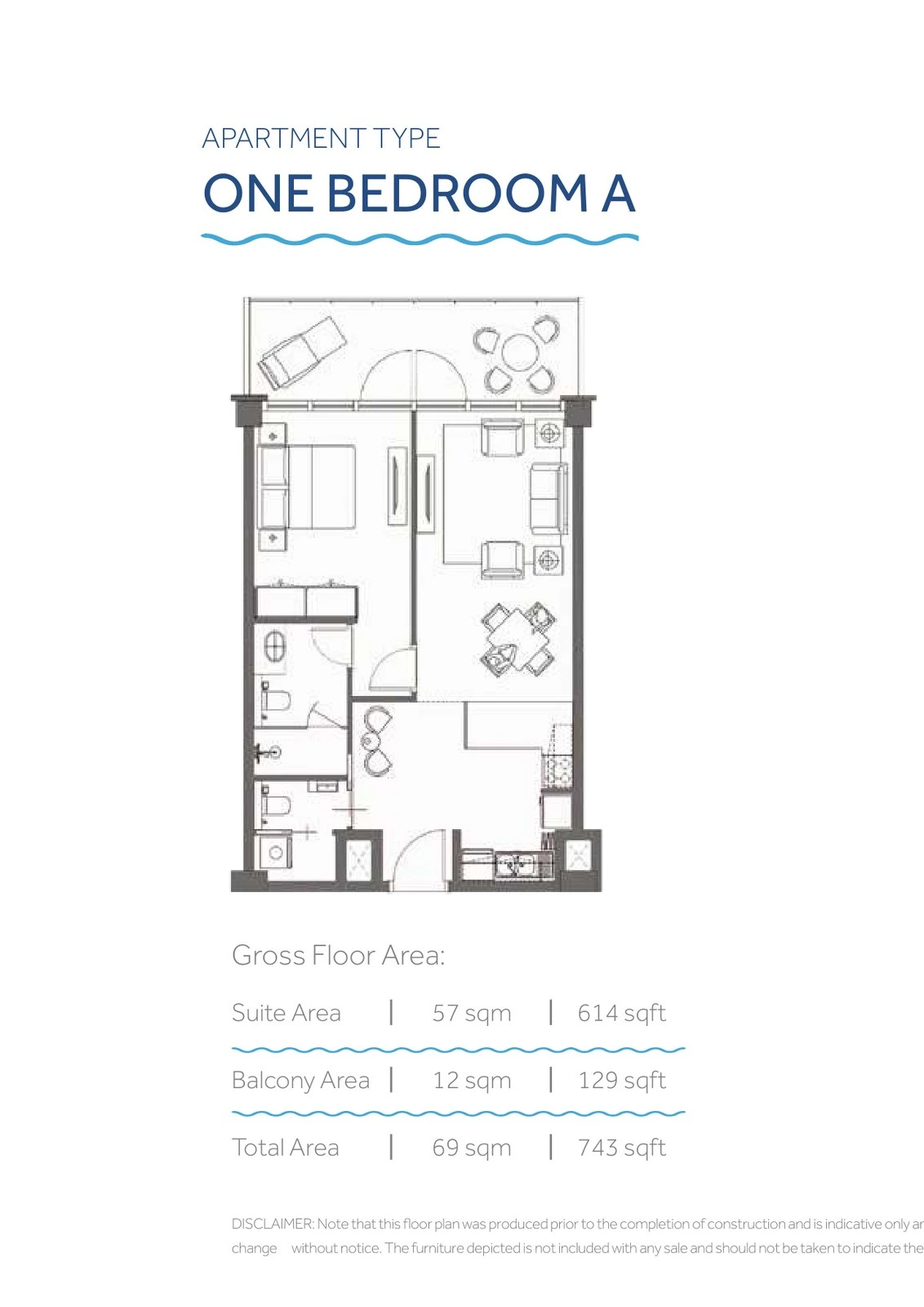 Yas Beach Residence 1-bedroom Type A apartment floor plan