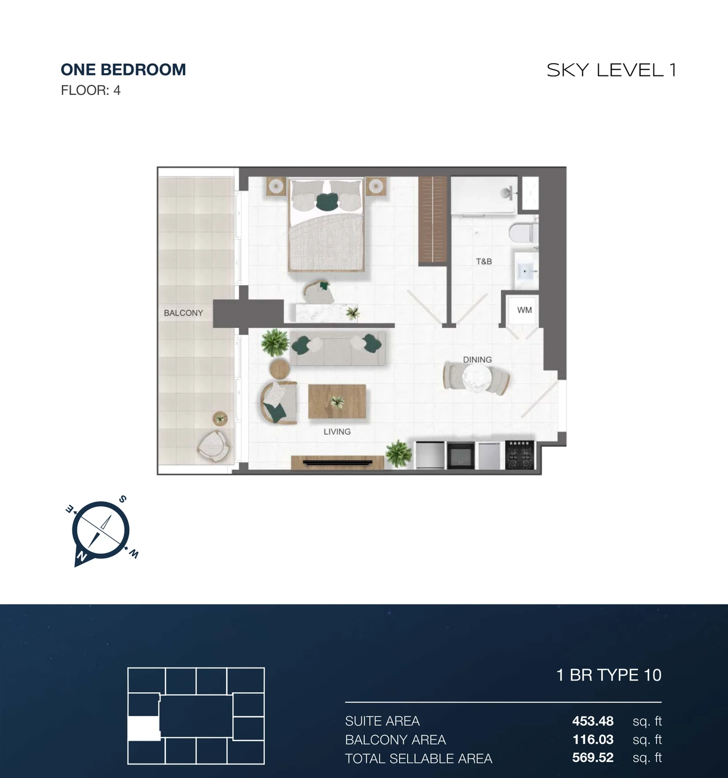 Sky Level 1 1-bedroom Type 10 apartment floor plan in Sky Level 1, 569.52 sq ft