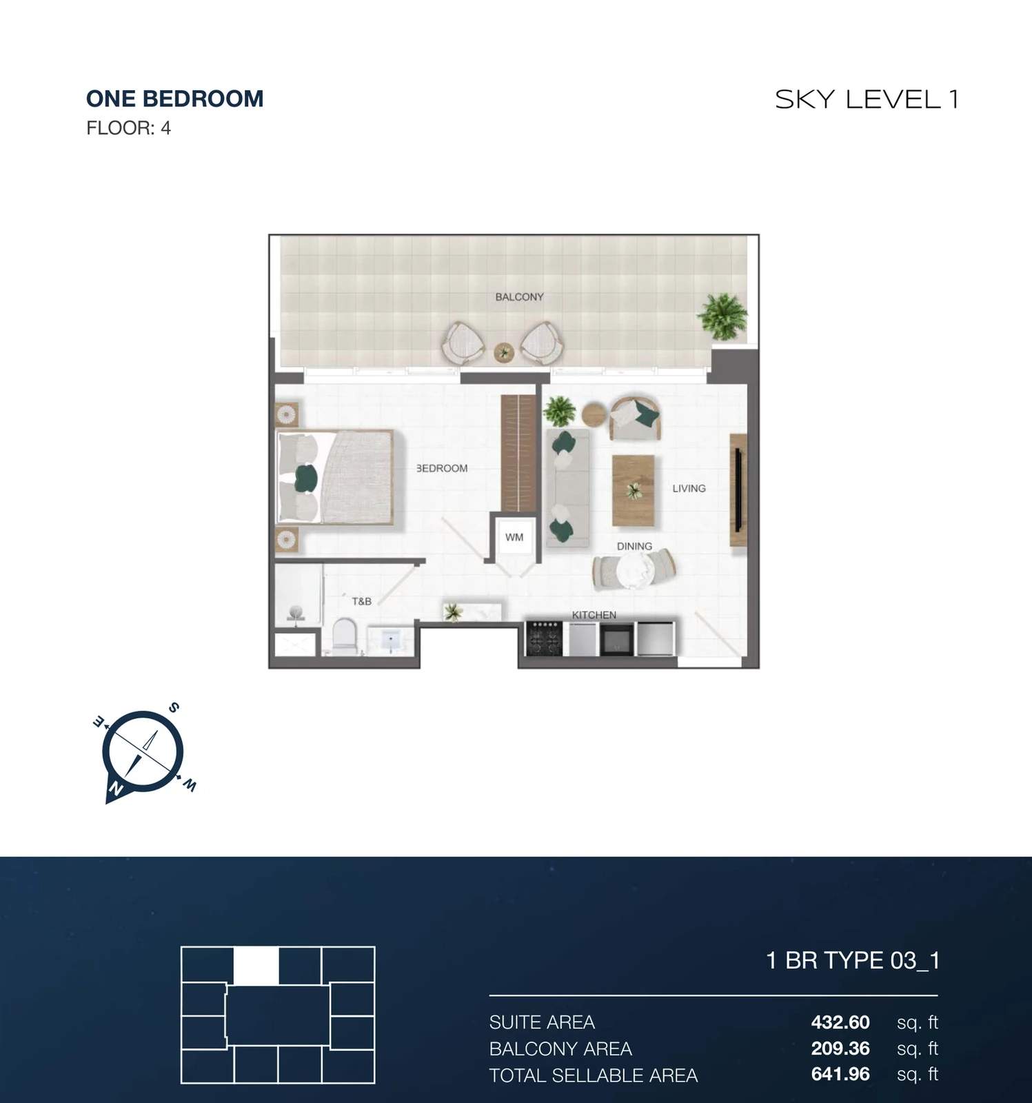 Sky Level 1 1-bedroom Type 03-1 apartment floor plan in Sky Level 1, 641.96 sq ft