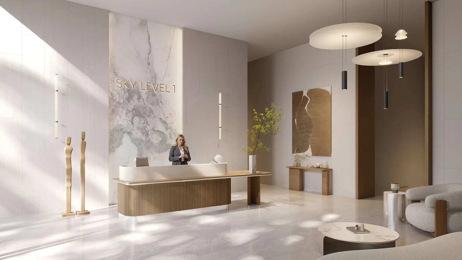 Sky Level 1 residential lobby and reception