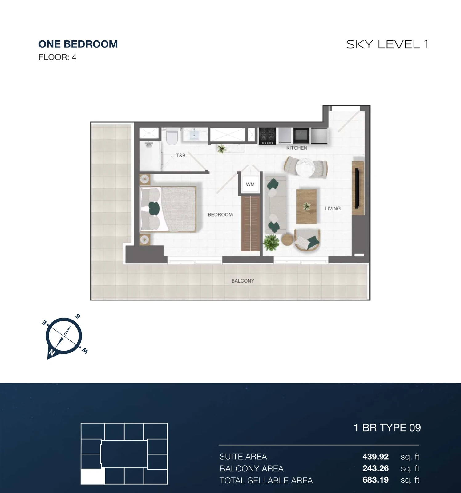 Sky Level 1 1-bedroom Type 09 apartment floor plan in Sky Level 1, 683.19 sq ft