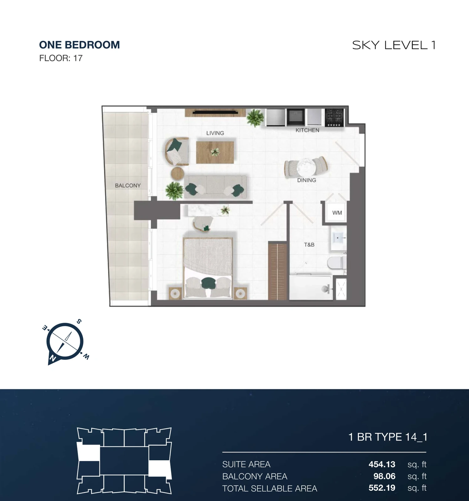 Sky Level 1 1-bedroom Type 14-1 apartment floor plan in Sky Level 1, 552.19 sq ft
