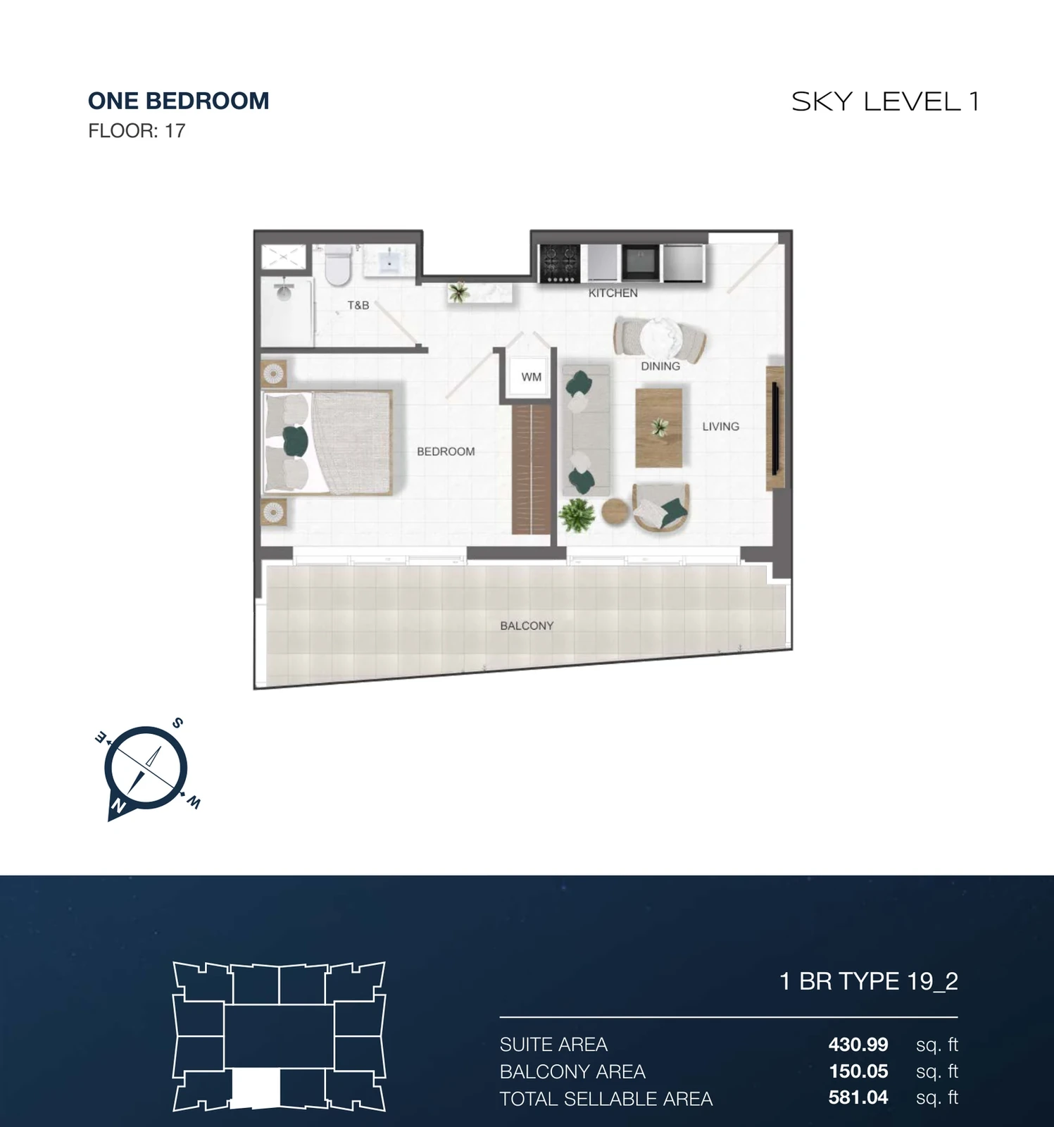 Sky Level 1 1-bedroom Type 19-2 apartment floor plan in Sky Level 1, 581.04 sq ft