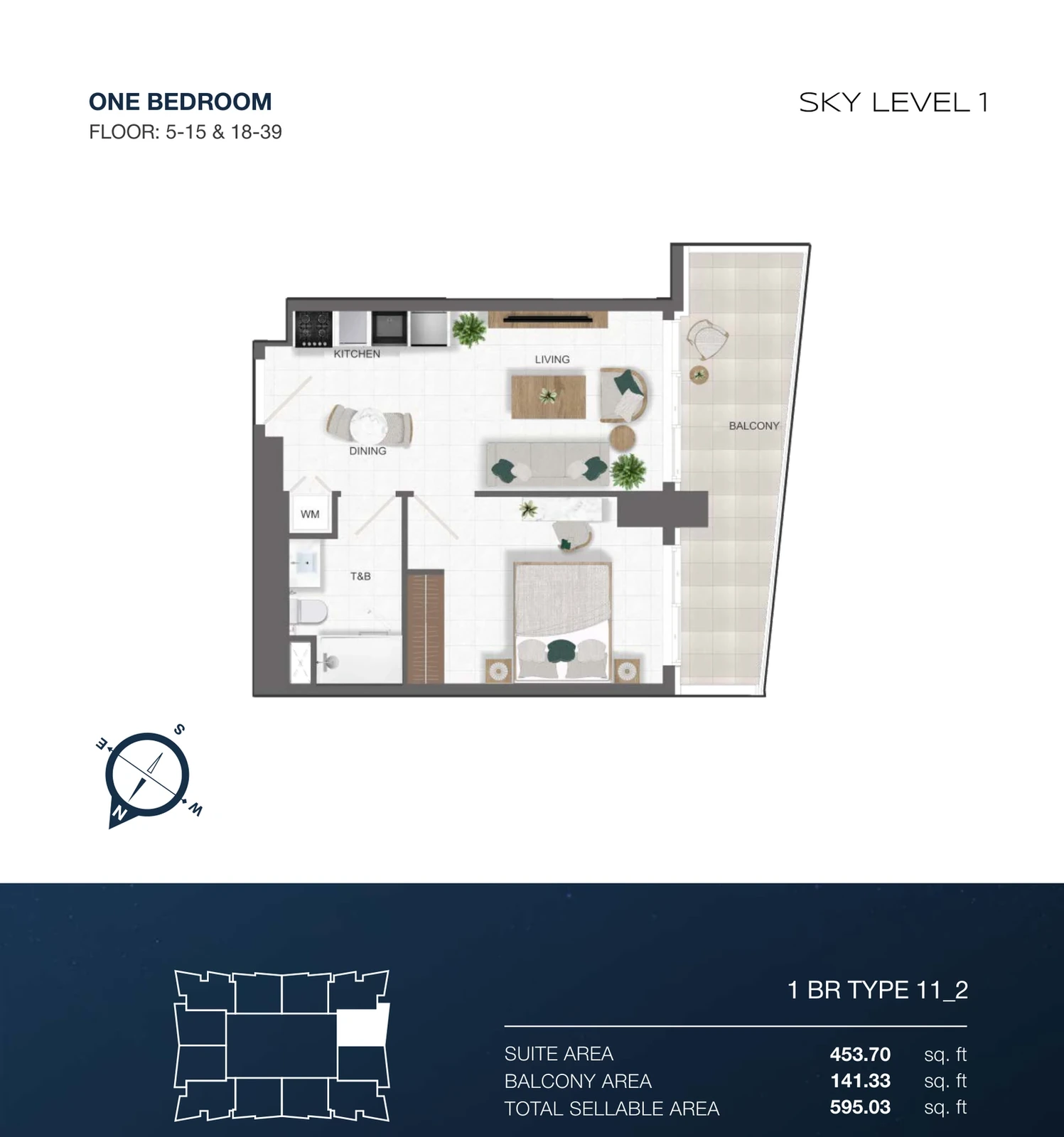 Sky Level 1 1-bedroom Type 11-2 apartment floor plan in Sky Level 1, 595.03 sq ft