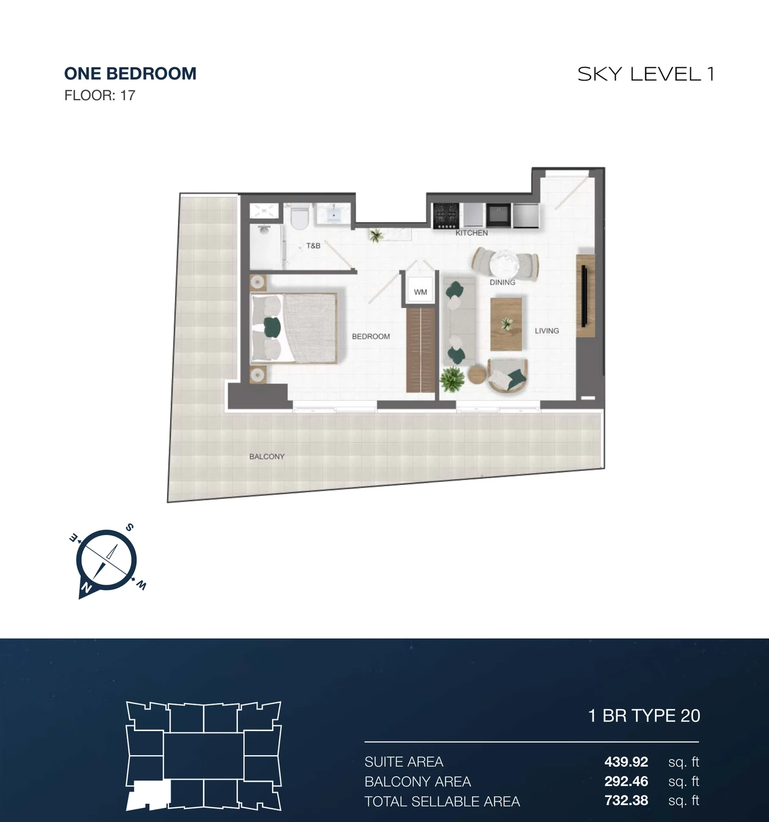Sky Level 1 1-bedroom Type 20 apartment floor plan in Sky Level 1, 732.38 sq ft