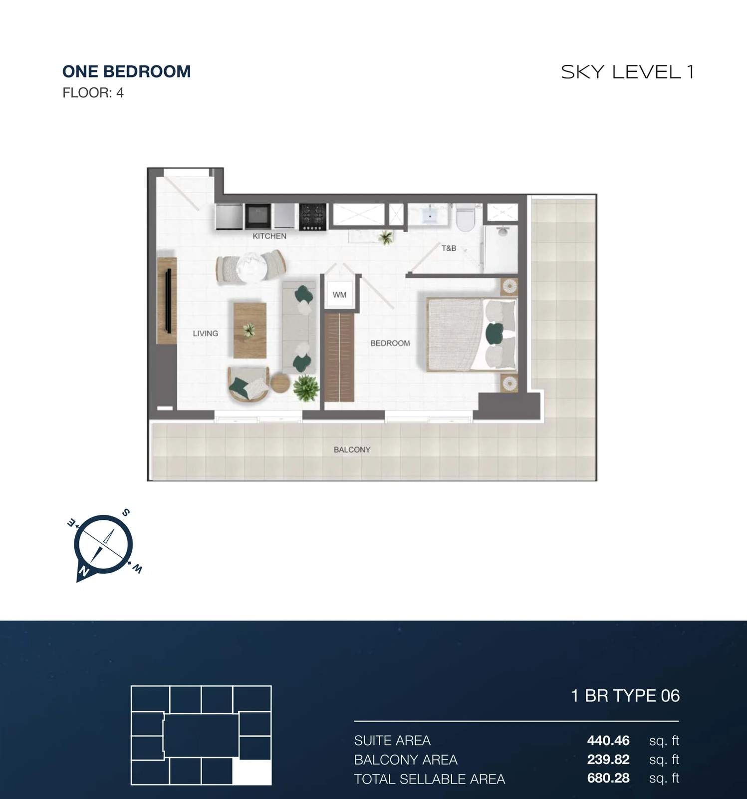Sky Level 1 1-bedroom Type 06 apartment floor plan in Sky Level 1, 680.28 sq ft