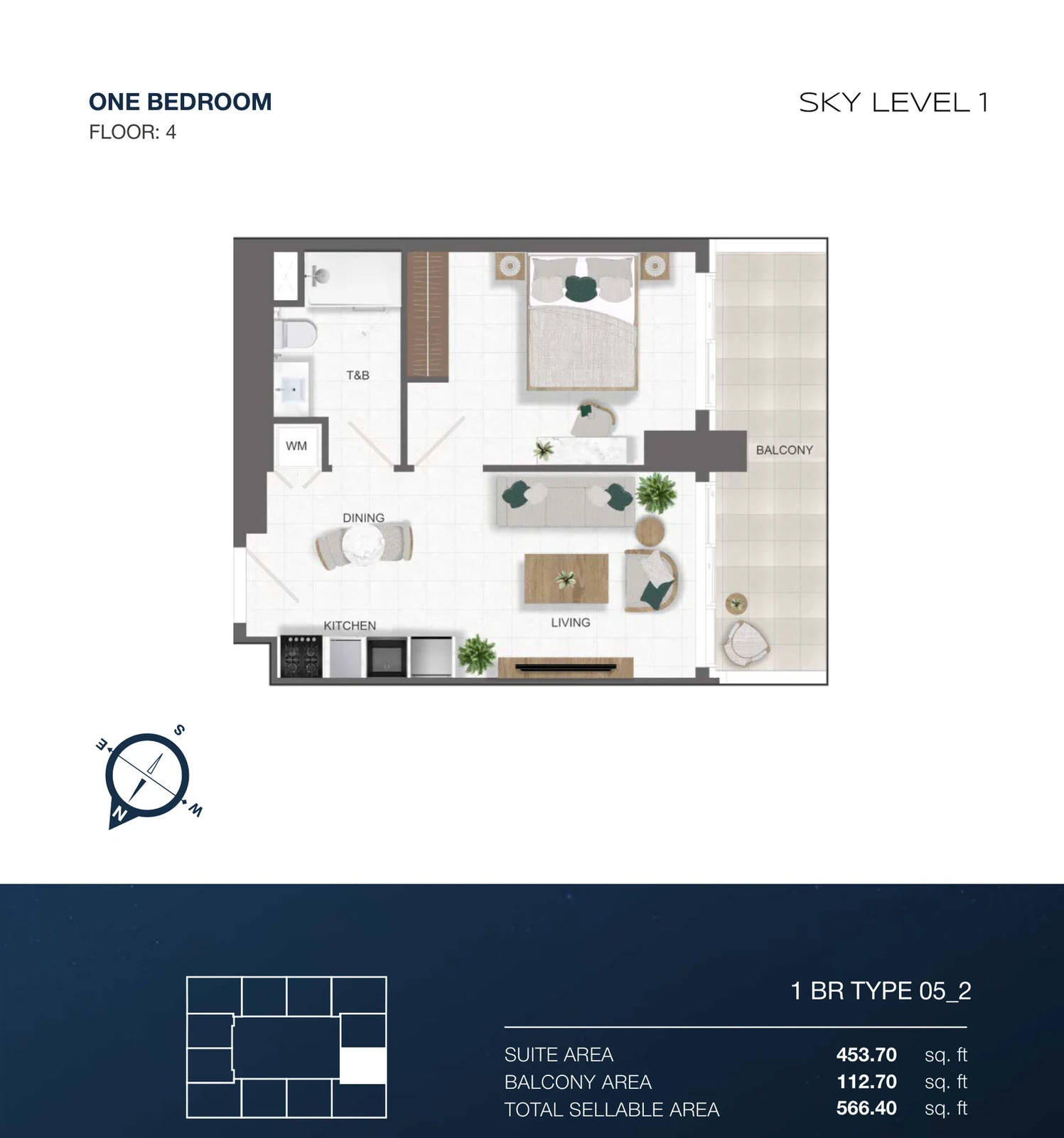 Sky Level 1 1-bedroom Type 05-2 apartment floor plan in Sky Level 1, 566.4 sq ft
