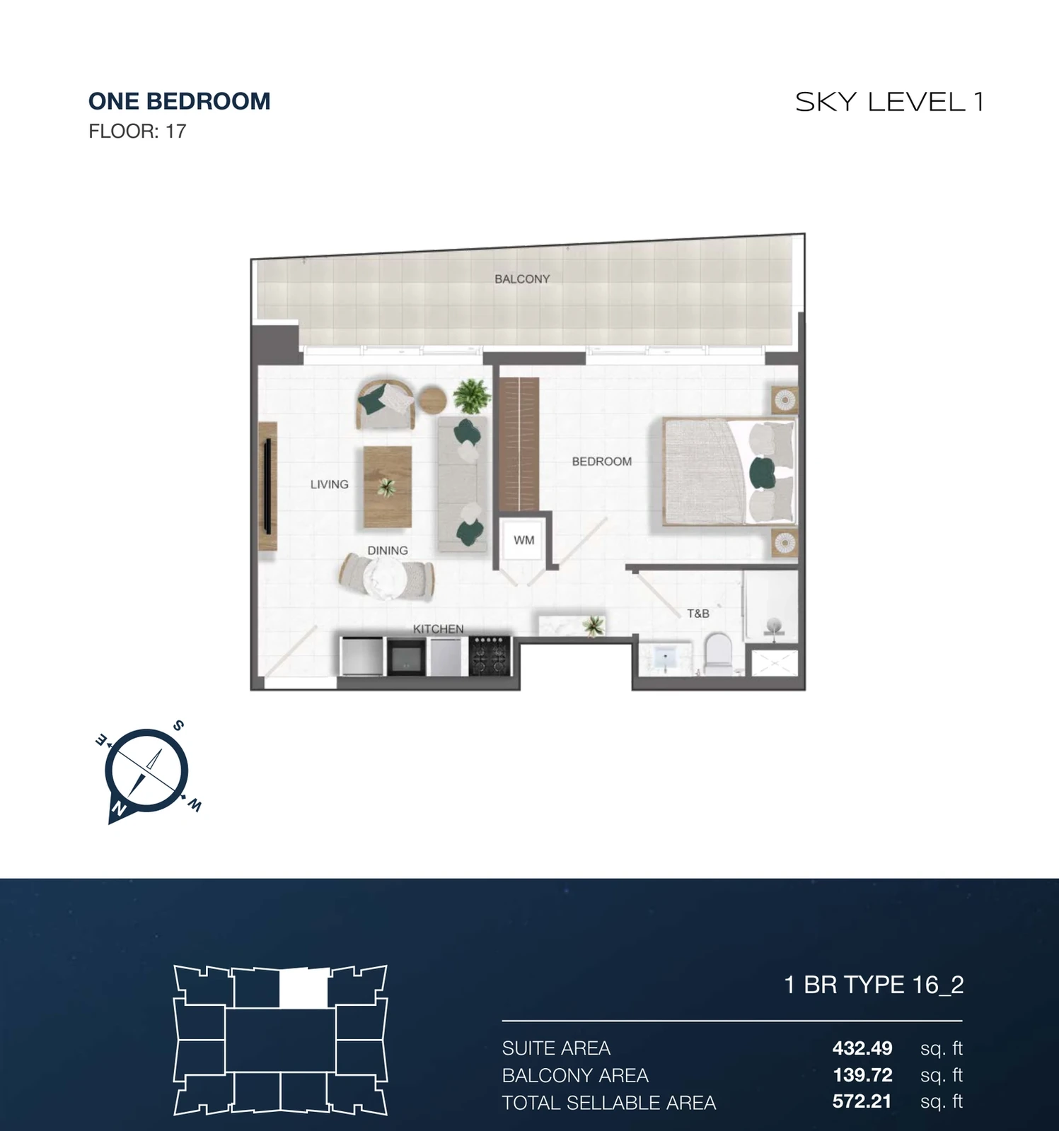 Sky Level 1 1-bedroom Type 16-2 apartment floor plan in Sky Level 1, 572.21 sq ft
