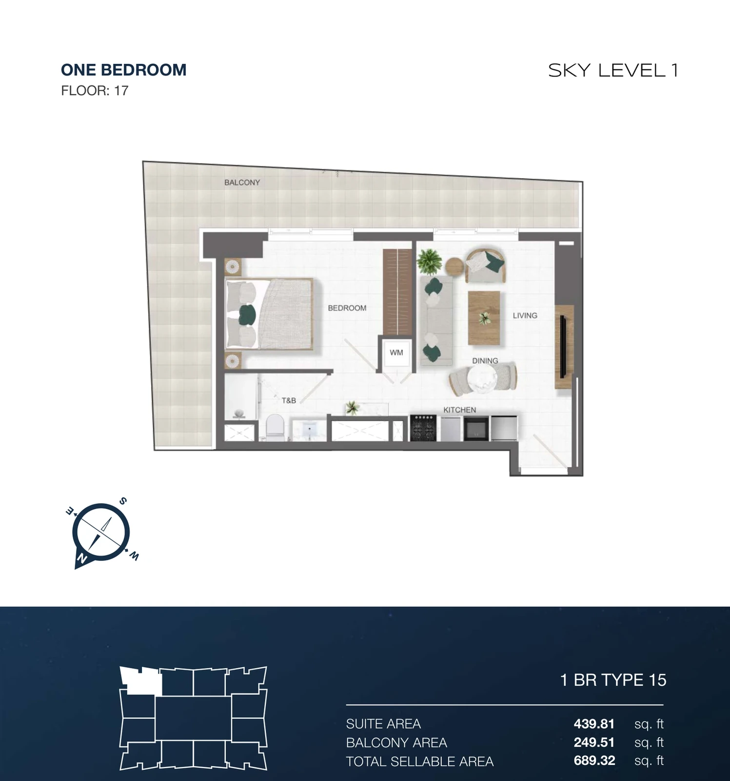 Sky Level 1 1-bedroom Type 15 apartment floor plan in Sky Level 1, 689.32 sq ft