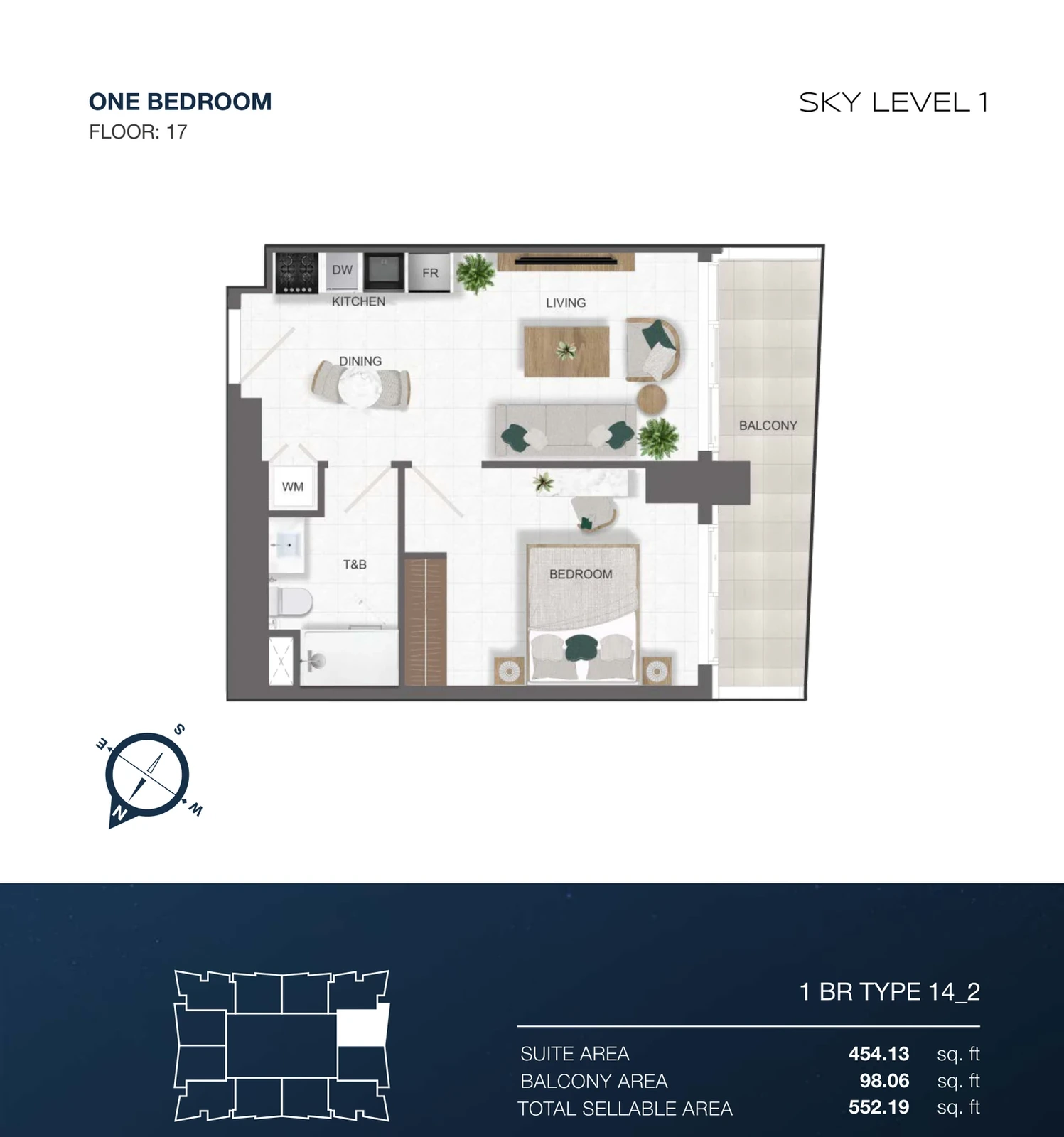 Sky Level 1 1-bedroom Type 14-2 apartment floor plan in Sky Level 1, 552.19 sq ft