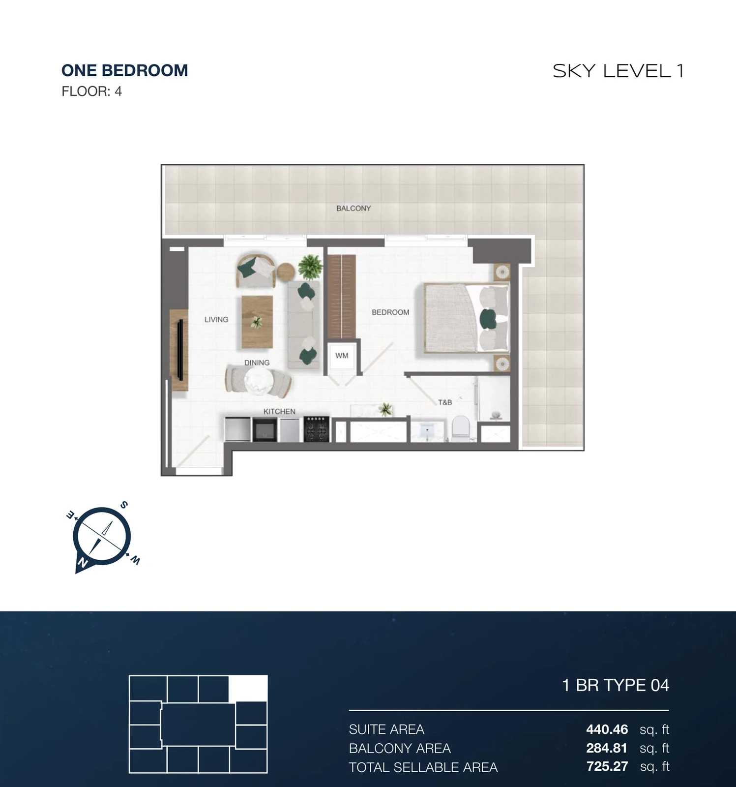 Sky Level 1 1-bedroom Type 04 apartment floor plan in Sky Level 1, 725.27 sq ft
