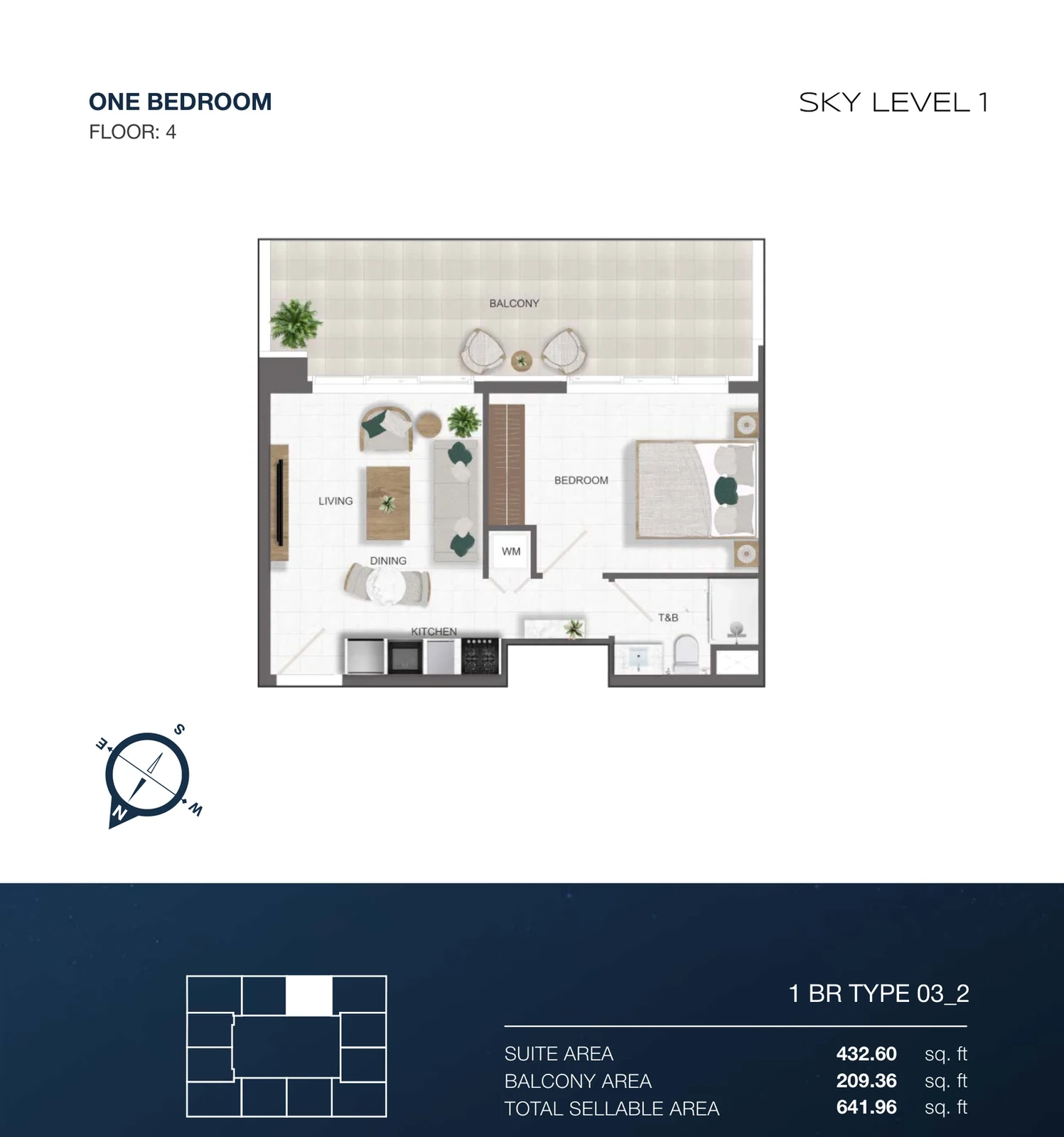 Sky Level 1 1-bedroom Type 03-2 apartment floor plan in Sky Level 1, 641.96 sq ft