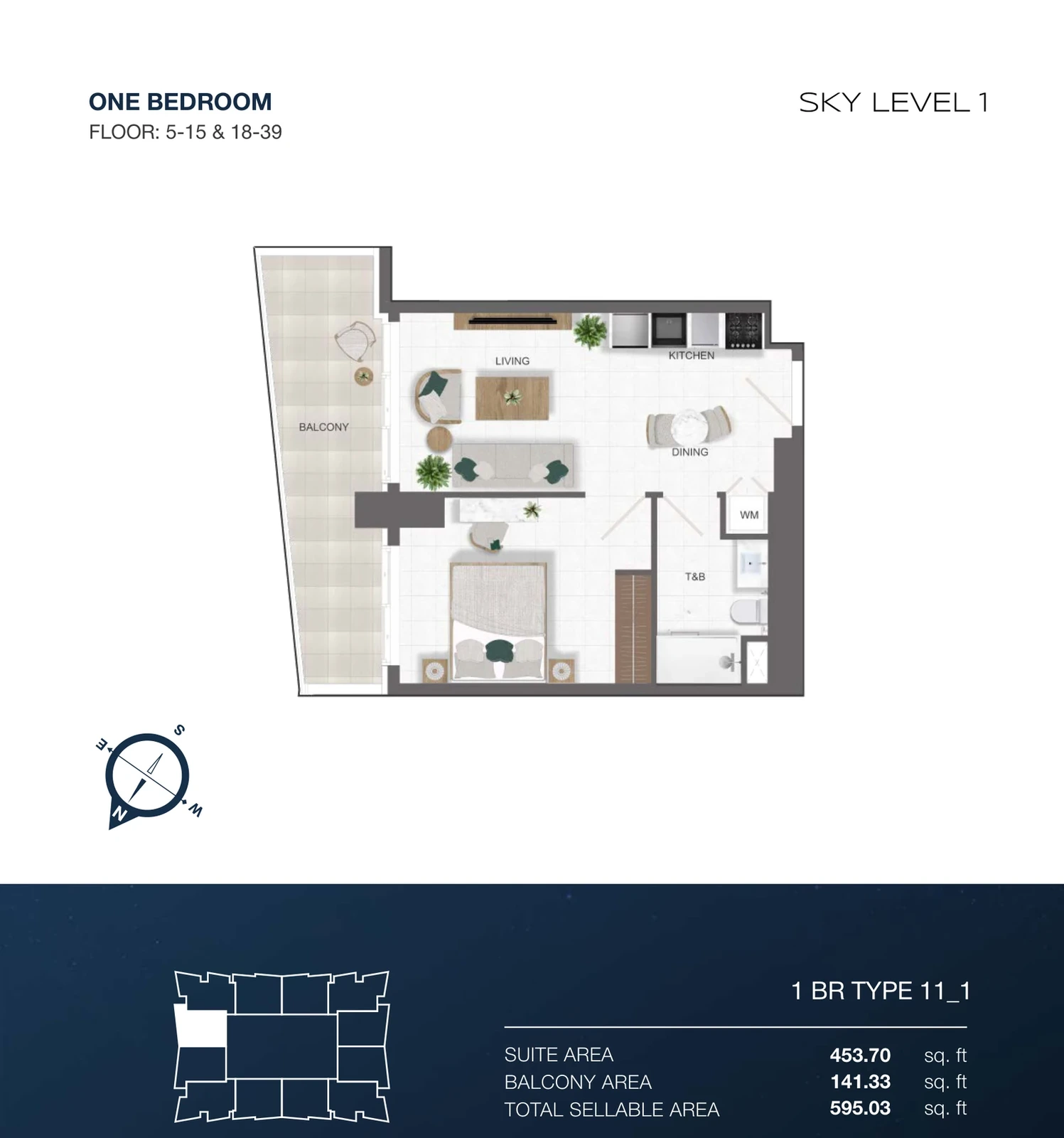 Sky Level 1 1-bedroom Type 11-1 apartment floor plan in Sky Level 1, 595.03 sq ft