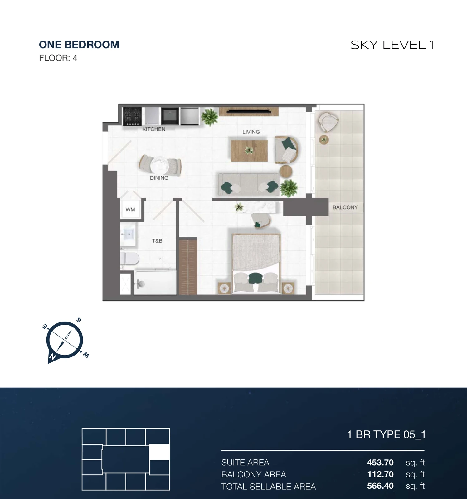 Sky Level 1 1-bedroom Type 05-1 apartment floor plan in Sky Level 1, 566.4 sq ft