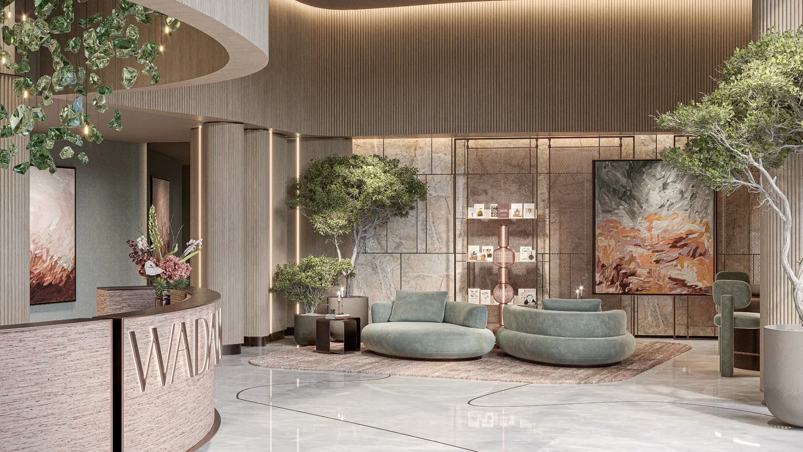 Weston by Wadan arrival lobby with reception and lounge seating