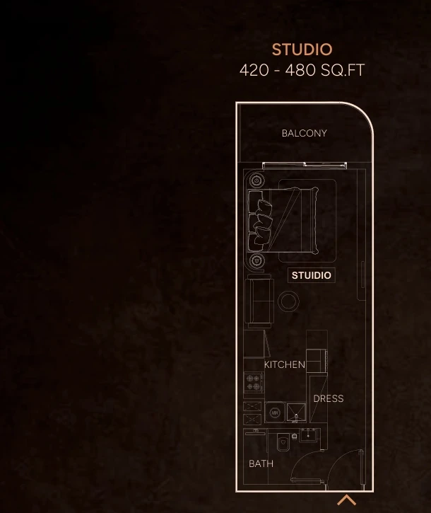 Weston by Wadan studio Standard apartment floor plan, 420-480 sq ft