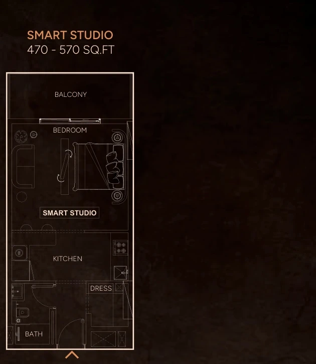 Weston by Wadan studio Smart apartment floor plan, 470-570 sq ft