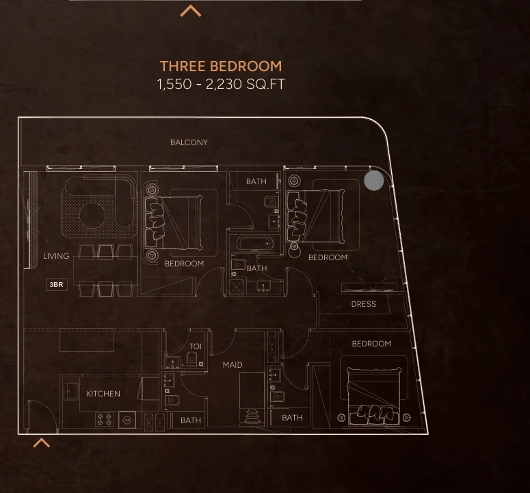 Weston by Wadan 3-bedroom Standard apartment floor plan, 1550-2230 sq ft
