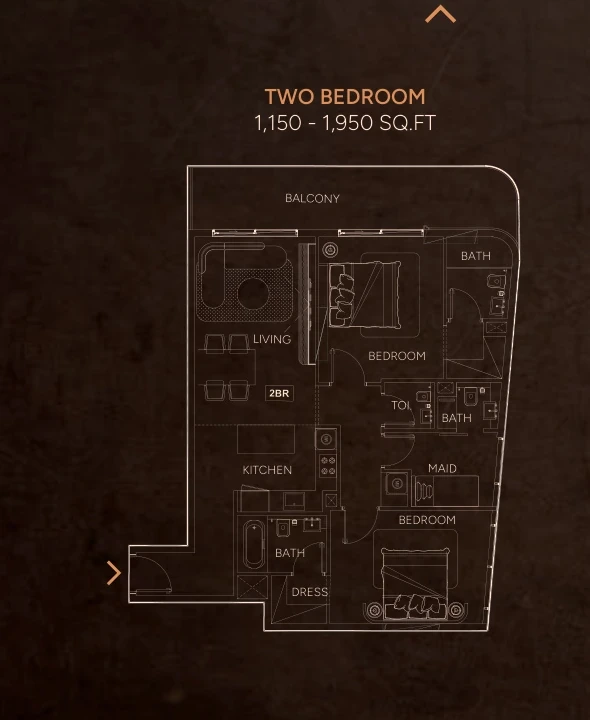 Weston by Wadan 2-bedroom Standard apartment floor plan, 1150-1950 sq ft