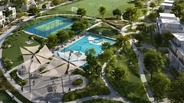 Alva at The Valley landscaped community sports courts and park