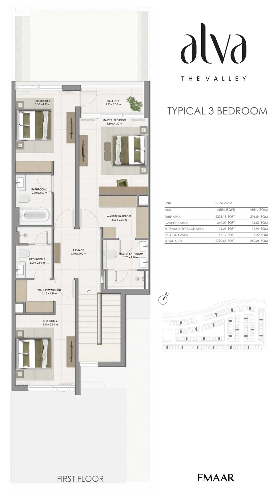 Alva at The Valley 3-bedroom Typical townhouse first-floor plan, 2,790.65 sq ft