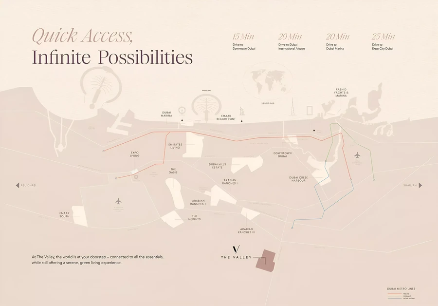 Alva at The Valley location map within Dubai