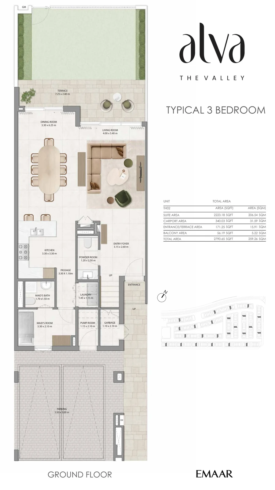 Alva at The Valley 3-bedroom Typical townhouse ground-floor plan, 2,790.65 sq ft