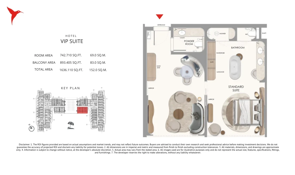 The Unexpected Al Marjan Island Category A+ VIP Suite 1 floor plan, 1,636.110 sq ft