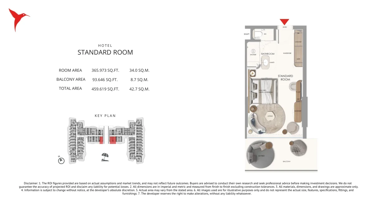 The Unexpected Al Marjan Island Category A Standard Room 1 floor plan, 459.619 sq ft